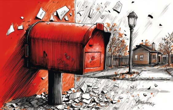 Red mailbox, digital illustration. Generative AI