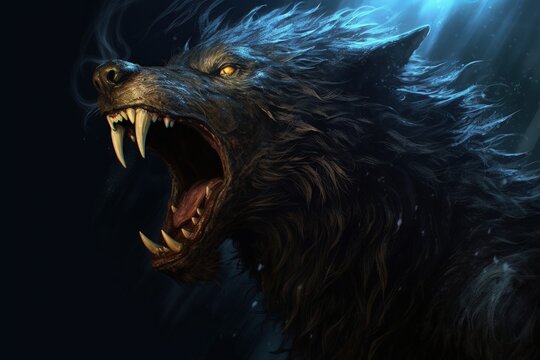 Scary werewolf in the night, fantasy concept, digital illustration. Generative AI