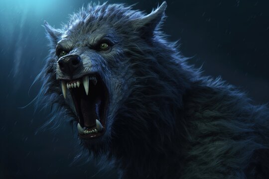 Scary werewolf in the night, fantasy concept, digital illustration. Generative AI