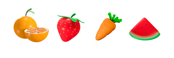 cute 3d icon fruit set