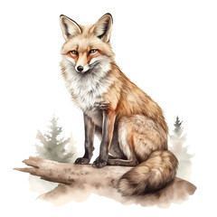 Woodland Animal Watercolor Clipart, Fox Watercolor, Fox Illustration, Wildlife Watercolor, made with generative AI 