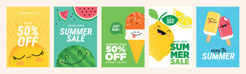 Summer sale banners and posters. Set of vector illustrations for web and social media banners, print material, newsletter designs, coupons, marketing. © PureSolution