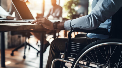 Fototapeta premium Disabled Man on Wheelchair in Office. Generative Ai