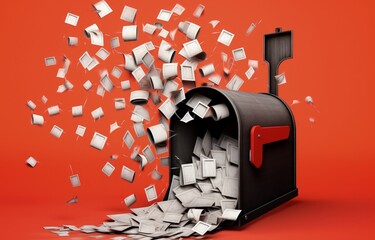 Mailbox with scattered letters, cartoon style. Generative AI