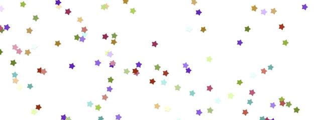 XMAS Banner with colored decoration. Festive border with falling glitter dust and stars.