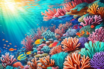 Fototapeta na wymiar Life in the Coral Reef: A Colorful Underwater Travel Concept. AI Generated.