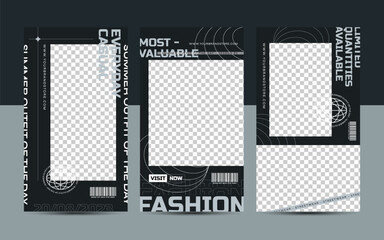 Modern urban futuristic streetwear fashion design for social media story template.