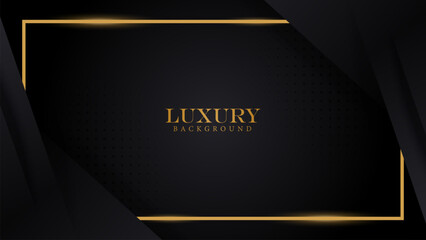 Luxury elegant abstract black background with shiny gold frame and halftone. Luxury elegant theme design vector illustration