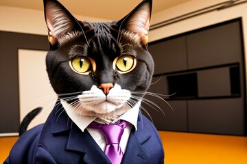 The Feline Executive: A Colorful Portrait of a Business-Savvy Cat. AI Generated.