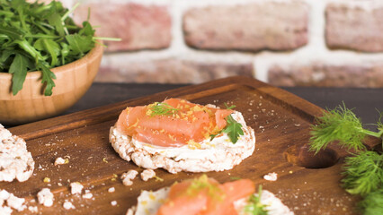 Smoked salmon on rice bread toasts