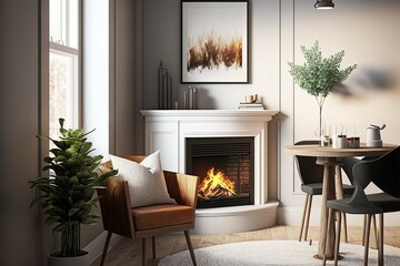 Modern White Living Room with Fireplace