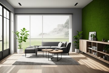 Modern Home Interior Mock Up Wallpaper. AI Generated.