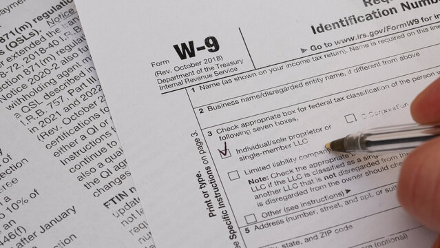 Tax Form W-9 Request for Taxpayer Identification Number and Certification, business concept.
