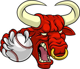 Bull Minotaur Longhorn Cow Baseball Mascot Cartoon