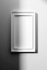 Generative AI illustration of Blank white wall with empty wooden frame,wide mockup