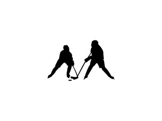 Female ice hockey player silhouette. Ice hockey player silhouette vector illustration. Female hockey player skating with stick on white background.