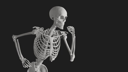 Fototapeta na wymiar skeleton posing 3d render illustration with black background 