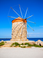 Fototapeta na wymiar Windmills in Rhodes island, Greece