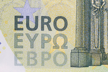 word Euro on one hundred euro banknote