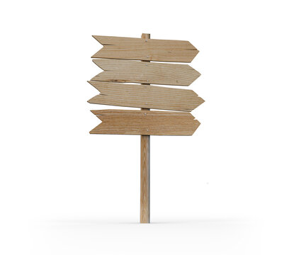 Isolated wooden directional sign