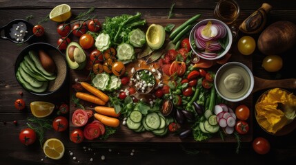 Vegetables in the wooden board. 