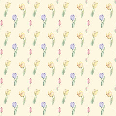 Seamless watercolor pattern with tulips