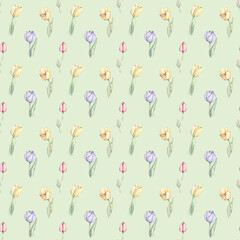 Watercolor pattern with tulips