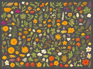 A collection of herbal remedies or alternative medicine products