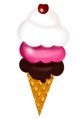 Ice Cream in cone, Ice Cream Illustration -  3 scoop ice cream