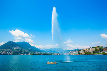 Naklejka na ściany i meble Lugano lake and city, Switzerland