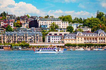 Tourist cruise boat, Lucerne Lake - obrazy, fototapety, plakaty