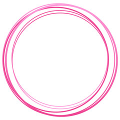 Pink circle frame with transparent background. Round circular hand drawn shape. Scribble, encircle in PNG format.  Ink style sketchy roun circle frame.