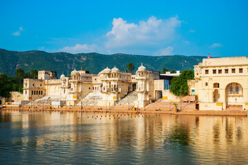Ghats at Pushkar lake in India