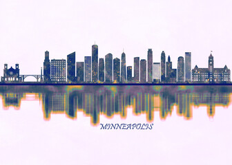 Minneapolis Skyline. Cityscape Skyscraper Buildings Landscape City Background Modern Art Architecture Downtown Abstract Landmarks Travel Business Building View Corporate