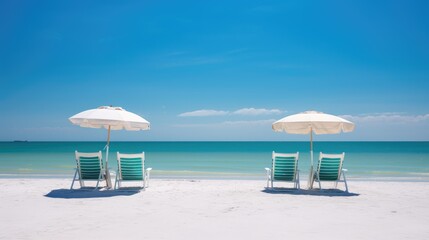 Fototapeta premium Tranquil Serenity: Pristine Summer Beachscape of White Sands and Azure Sea (Generative Ai)