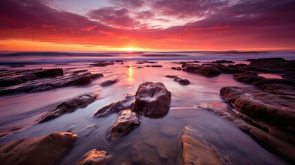 Fototapeta na wymiar Captivating Solitude: A Breathtaking Sunset Over a Deserted Beach