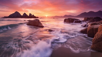 Fototapeta na wymiar Captivating Solitude: A Breathtaking Sunset Over a Deserted Beach (Generative Ai)