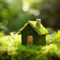 Obraz na płótnie Canvas Enchanting Eco-Friendly Wood and Moss Tiny Houses (Generative Ai)