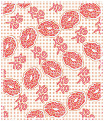 Kiss lipstick seamless background with dots PNG Xoxo pattern digital image.