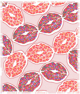 Kiss lipstick seamless background with polka dots PNG pattern digital image