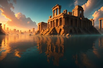 sunset over an old city