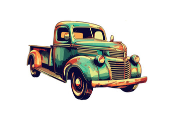 Old classic pickup truck. Background clipart. - obrazy, fototapety, plakaty