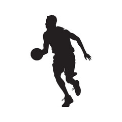 monochrome basketball player, simple vector  silhouette, white background