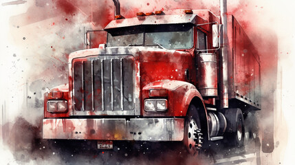 semi  truck illustration vintage retro watercolor
