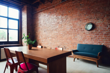 Modern office interior in loft industrial design. Generative AI