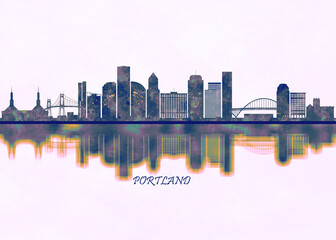 Portland Oregon. Cityscape Skyscraper Buildings Landscape City Background Modern Art Architecture Downtown Abstract Landmarks Travel Business Building View Corporate