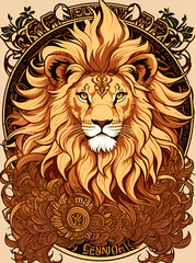 Obraz premium Cartoon lion head. AI generated illustration