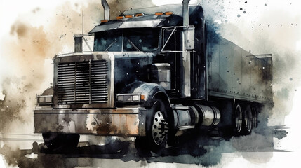 semi  truck illustration color isolated art vintage retro ai generative watercolor