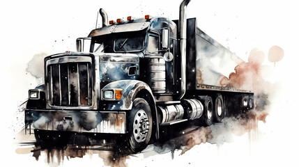 semi  truck illustration color isolated art vintage retro ai generative watercolor