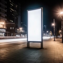 Obraz na płótnie Canvas A white bellboard beside the street at night, mock up ai, ai generative, illustration